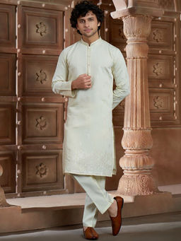 EKATVA ETHNIC - Lemon Yellow Cotton Thread Embroidery and Motifs