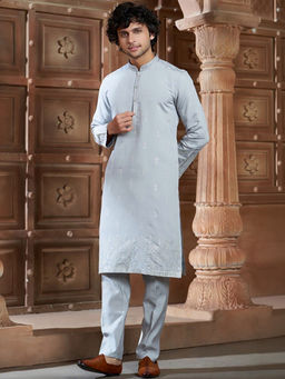 EKATVA ETHNIC - Light Gray Cotton Thread Embroidery and Motifs