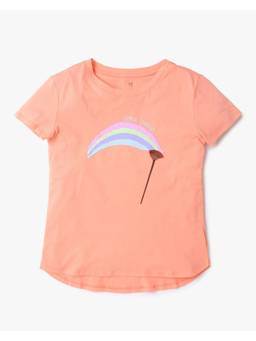 GAP - Girls Peach Cotton Embellished T-shirt