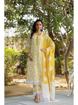 Autumnlane - Jeena Sunshine Embroidered Cotton Kurta with Pant & Dupatta (Set of 3)