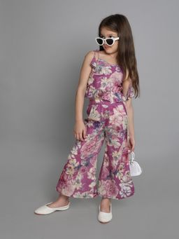 Taffy - Floral Printed Shoulder Peplum Crop Top and Palazzo (Set of 2)