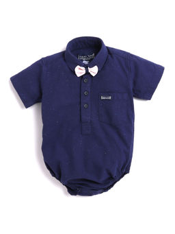 Polka Tots - Cotton Half Sleeve Solid Shirt Bodysuit With Bow Tie - Blue