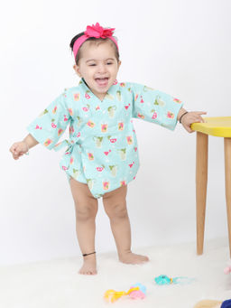 Polka Tots - Cotton Half Sleeve Juice Print Kimono Bodysuit - Aqua