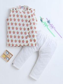 Polka Tots - Cotton Turtle Print Sleeveless Jabla & Pant - Multi