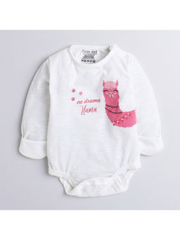 Polka Tots - Cotton Full Sleeve Llama Print Bodysuit - White