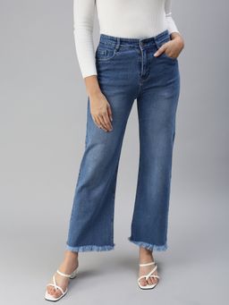 SHOWOFFFF - Women's Clean Look Blue Wide Leg Denim Jeans