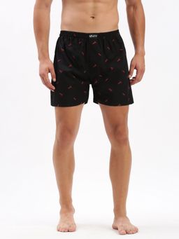 SHOWOFF - Mens Printed Black Cotton Slim Fit Boxer