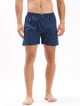 SHOWOFF - Mens Printed Navy Blue Cotton Slim Fit Boxer