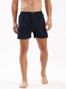 SHOWOFF - Mens Printed Navy Blue Cotton Slim Fit Boxer