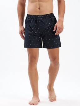 SHOWOFF - Mens Printed Navy Blue Cotton Slim Fit Boxer