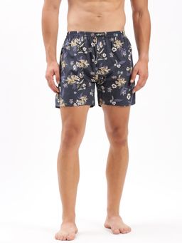 SHOWOFF - Mens Floral Printed Navy Blue Cotton Slim Fit Boxer