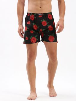 SHOWOFFFF - Mens Floral Printed Black Cotton Slim Fit Boxer