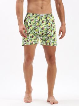 SHOWOFF - Mens Printed Green Cotton Slim Fit Boxer