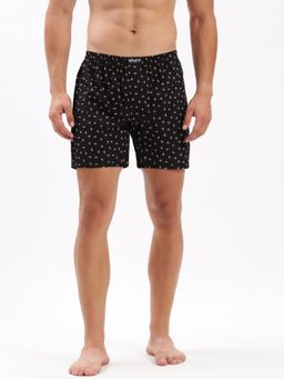 SHOWOFF - Mens Printed Black Cotton Slim Fit Boxer