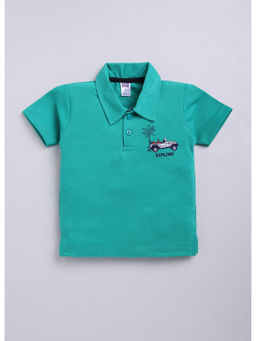 Nottie Planet - Car Collar Neck Half Sleeve Boy T-Shirt - Teal