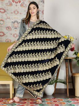 Moda Chales - Blue Embroidered Velvet Shawl