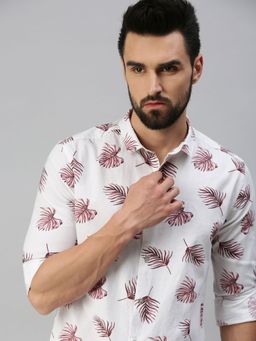 SHOWOFF - Men Casual Cotton Printed Slim Fit Shirts-white