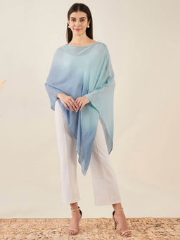 First Resort by Ramola Bachchan - Blue Ombre Embellished Cashmere Poncho