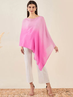 First Resort by Ramola Bachchan - Candy Pink Ombre Embellished Cashmere Poncho