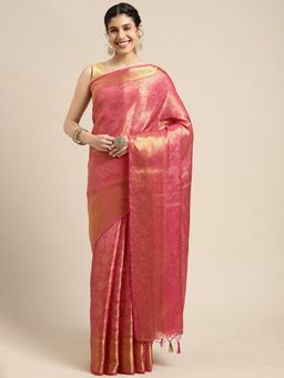 Mimosa - Women's Kanjivaram Art Silk Pink Saree with Unstitched Blouse