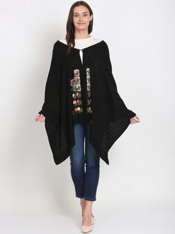 KnitStudio - Black Embroidered Knitted Shawl