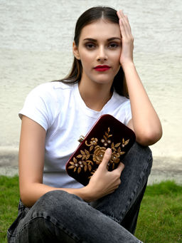 Odette - Maroon Embellished Clutch
