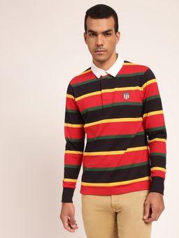 GANT - Men Red Striped Polo Collar Pure Cotton Applique T-Shirt