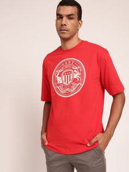 GANT - Men Red Printed Pure Cotton Raw Edge T-Shirt