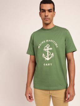 GANT - Men Green Typography Printed Pure Cotton Applique T-Shirt