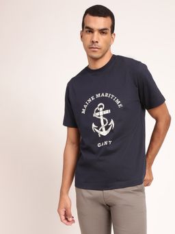 GANT - Men Blue Typography Printed Pure Cotton Applique T-Shirt