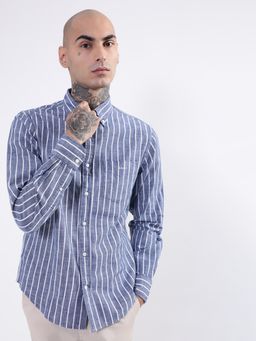 GANT - Men Blue Classic Striped Cotton Casual Shirt