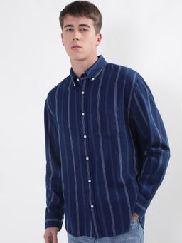 GANT - Relaxed Indigo Striped Button Down Collar Cotton Casual Shirt