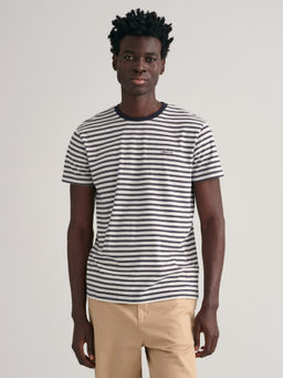 GANT - Round Neck Striped Printed Cotton T-Shirt