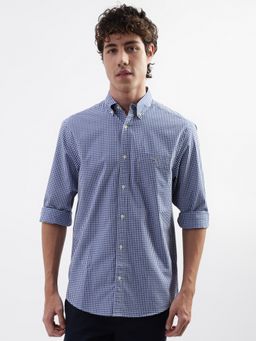 GANT - Men Navy Blue Gingham Checks Pure Cotton Casual Shirt