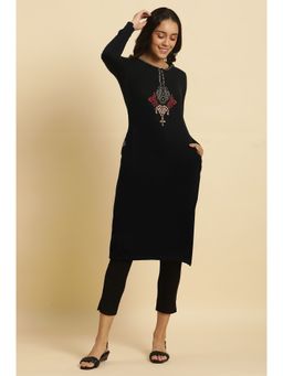 W - Blue Embroidered Winter Kurta