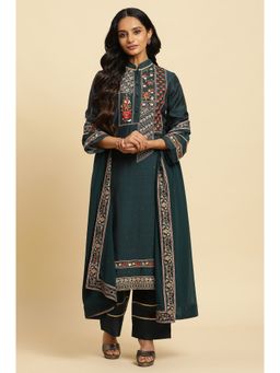WISHFUL by W - Green Embroidered Kurta-Parallel Pant-Dupatta (Set of 3)