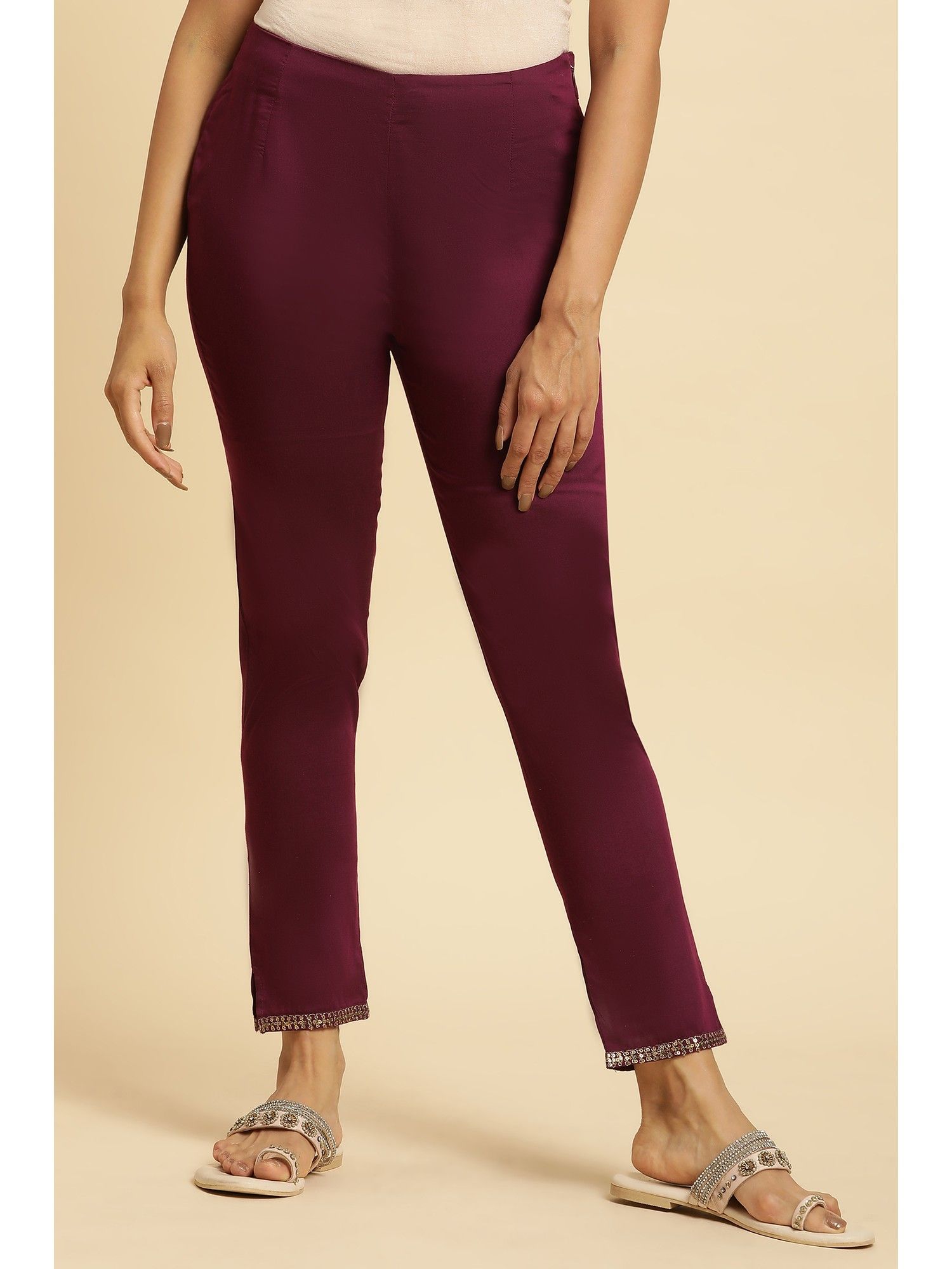 Solid Slim Pant - Wine-picture-44