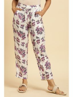 W - Floral Straight Pant - White
