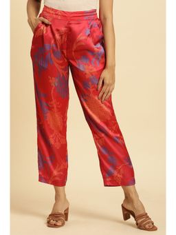 W - Red Floral Straight Pant