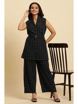 W - Blue Geometric Kurta-Straight Pant (Set of 3)