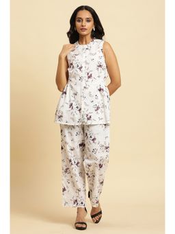 W - Floral Kurta Straight Pant - White (Set of 2)