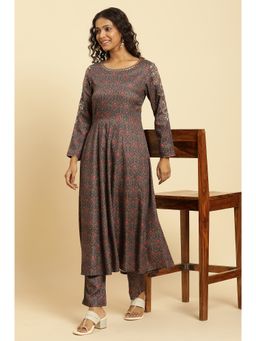 W - Blue Embellished Anarkali Kurta and Pants Set