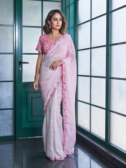 Simaaya - Pink Elegant Chinon Crepe Saree with Unstitched Blouse