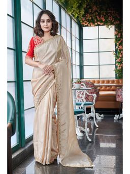 Simaaya - Beige Timeless Weave Tissue Silk Saree with Unstitched Blouse