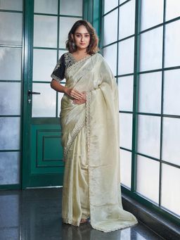 Simaaya - Green Timeless Weave Tissue Silk Saree with Unstitched Blouse