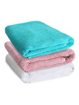 Heelium - Bamboo Bath Towel, Soft, Absorbent & Odour Free, 140x70cm, Set of 3 (Peach, Teal, White)