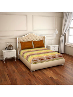 CORE Designed by SPACES - Brown Geometric 144 Tc 1 Queen Bedsheet With 2 Pillow Cover