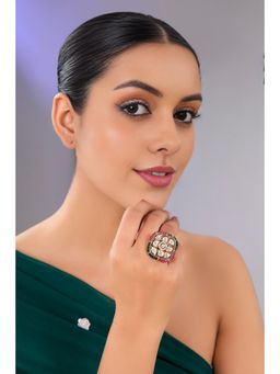 Auraa Trends - Gold Finish Pearl Beaded Ring