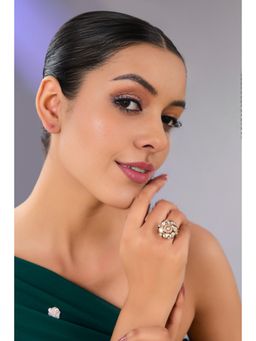 Auraa Trends - Gold Finish Pearl Beaded Ring