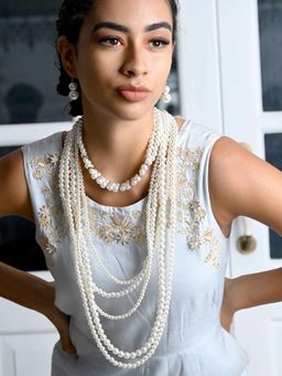 Odette - Women White Metal Pearl Necklace Set